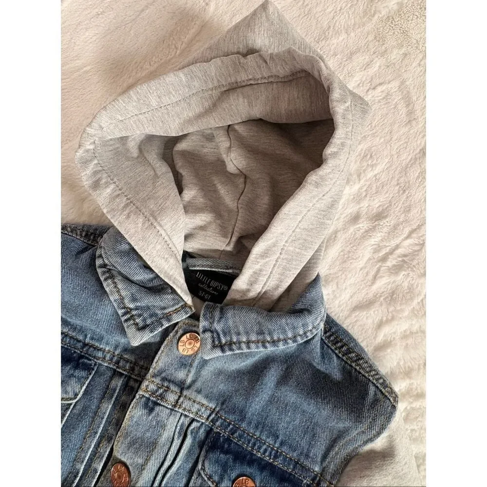 Little Bipsy Hooded Denim Jacket Size 5T 6T
